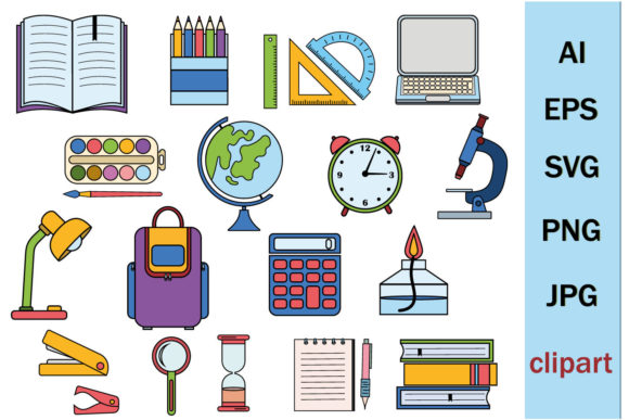 School Supplies Clipart: A Graphic Design Asset for Crafts and Creative Branding